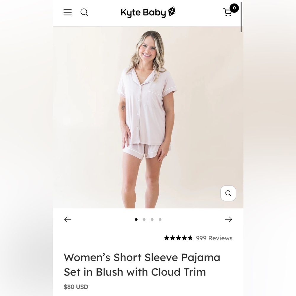 Kyte BABY Women's Short Sleeve Pajama Set in Blush with Cloud Trim